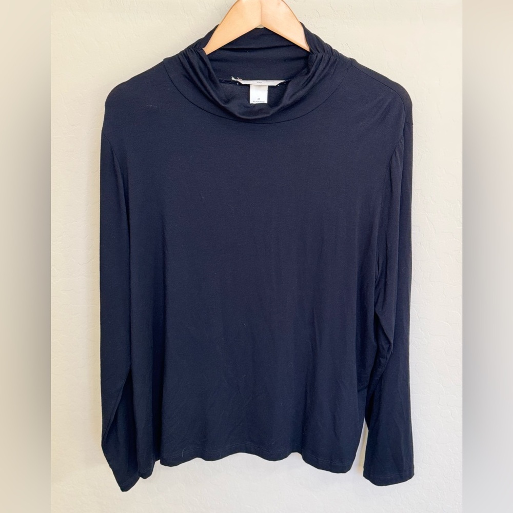 Jillian Nicole Classic Black Long-Sleeve Modal Rouche Neck Tee 2XL